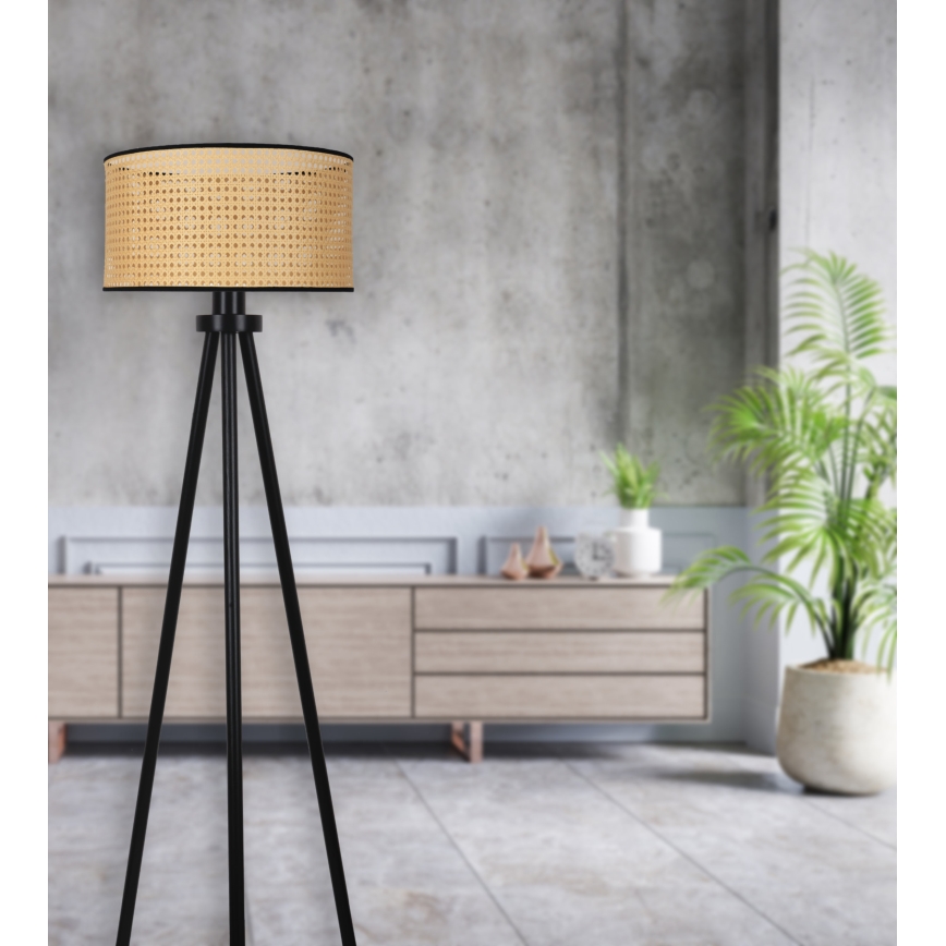 Duolla - Lámpara de pie ROLLER 1xE27/15W/230V diá. 45 cm ratán/negro
