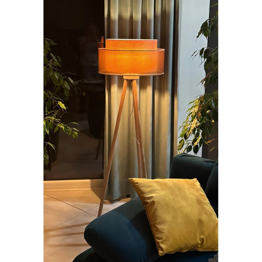 Duolla - Lámpara de pie WOOD BOHO 1xE27/15W/230V diá. 45 cm cobre/marrón/beige