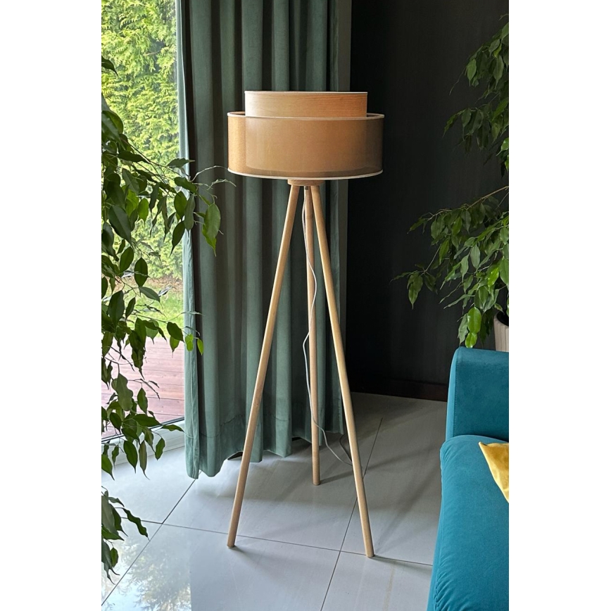Duolla - Lámpara de pie WOOD BOHO 1xE27/15W/230V diá. 45 cm cobre/marrón/beige