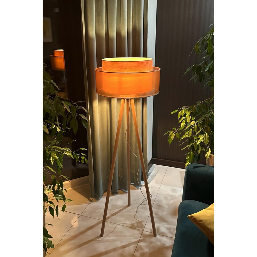 Duolla - Lámpara de pie WOOD BOHO 1xE27/15W/230V diá. 45 cm cobre/marrón/beige