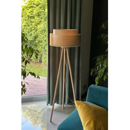 Duolla - Lámpara de pie WOOD BOHO 1xE27/15W/230V diá. 45 cm cobre/marrón/beige