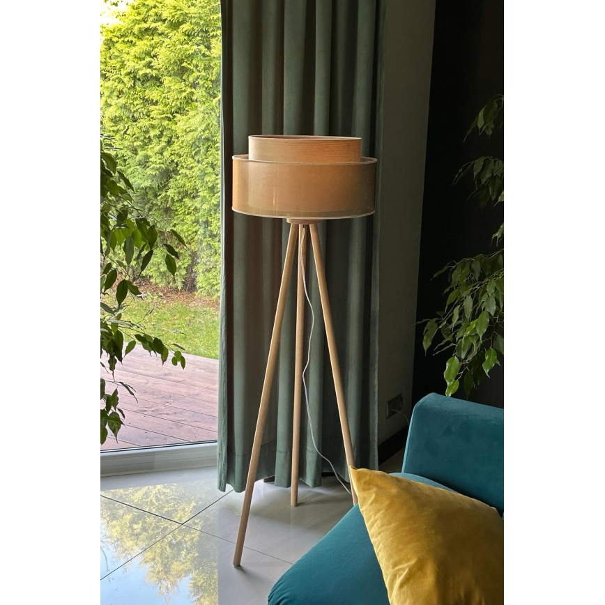Duolla - Lámpara de pie WOOD BOHO 1xE27/15W/230V diá. 45 cm cobre/marrón/beige