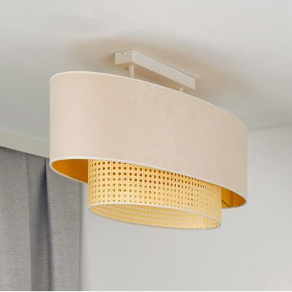 Duolla - Lámpara de techo DOUBLE OVAL RATTAN 2xE27/15W/230V color crema/ratán