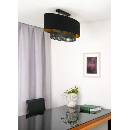 Duolla - Lámpara de techo DOUBLE OVAL RATTAN 2xE27/15W/230V negro/ratán