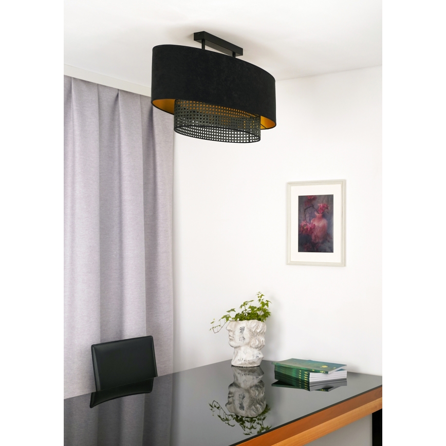 Duolla - Lámpara de techo DOUBLE OVAL RATTAN 2xE27/15W/230V negro/ratán
