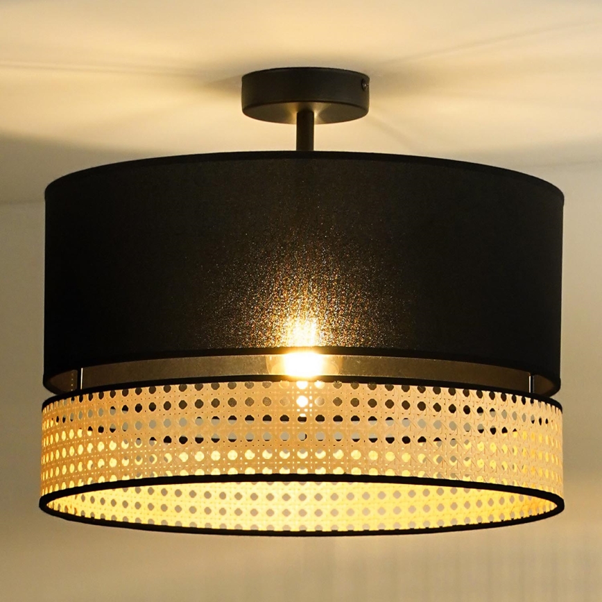 Duolla - Lámpara de techo DOUBLE RATTAN 1xE27/15W/230V diá. 40 cm negro/beige
