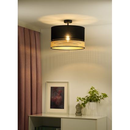 Duolla - Lámpara de techo DOUBLE RATTAN 1xE27/15W/230V diá. 40 cm negro/beige