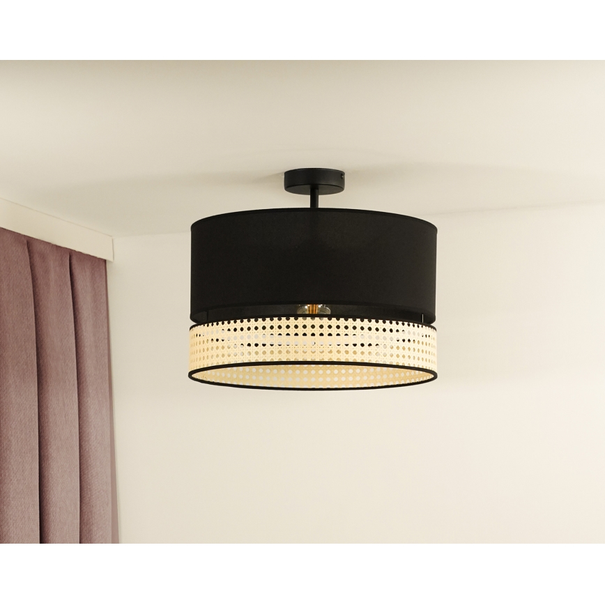 Duolla - Lámpara de techo DOUBLE RATTAN 1xE27/15W/230V diá. 40 cm negro/beige