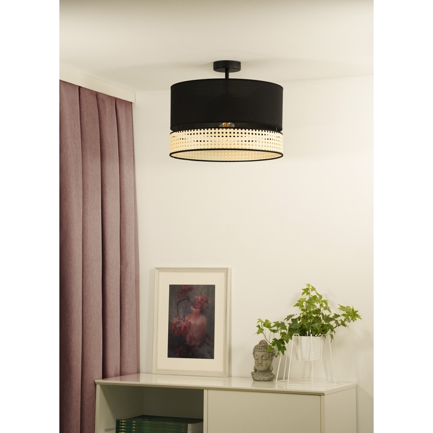 Duolla - Lámpara de techo DOUBLE RATTAN 1xE27/15W/230V diá. 40 cm negro/beige