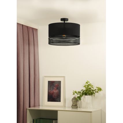 Duolla - Lámpara de techo DOUBLE RATTAN 1xE27/15W/230V diá. 40 cm negro