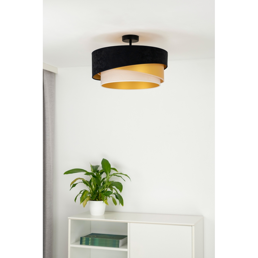 Duolla - Lámpara de techo KOBO 1xE27/15W/230V diá. 45 cm negro/dorado/color crema