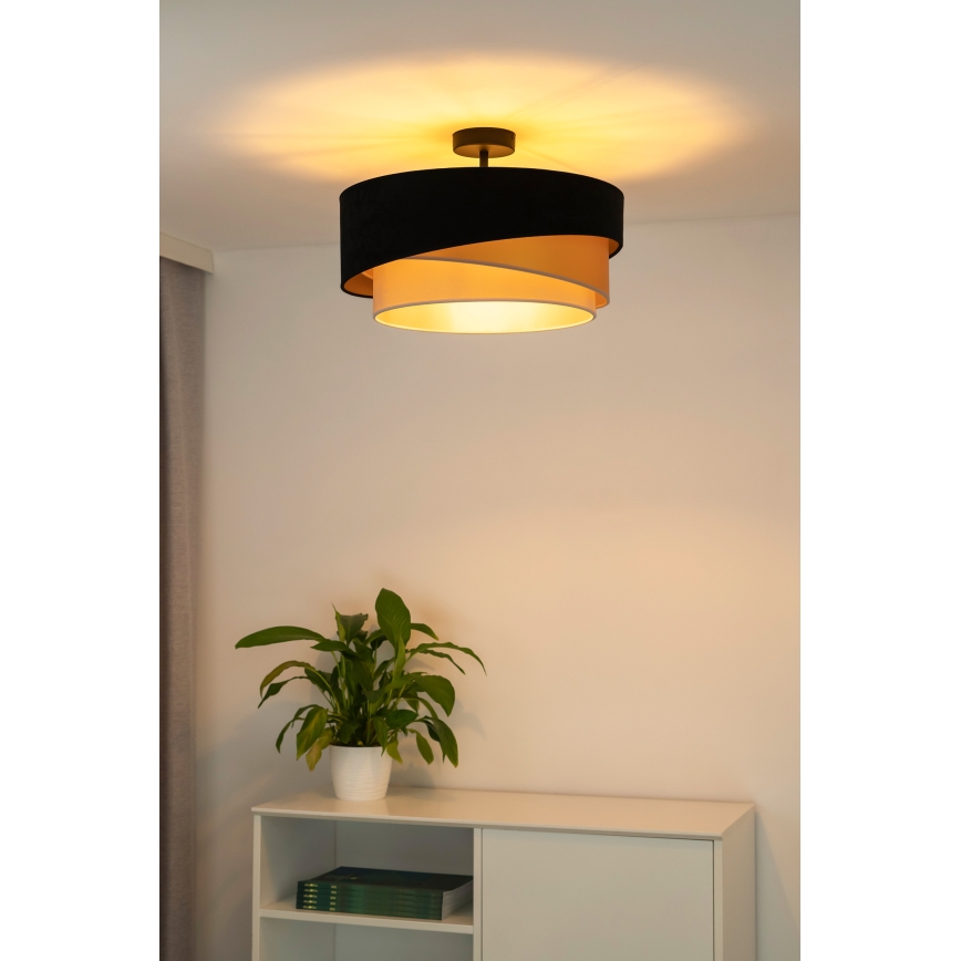 Duolla - Lámpara de techo KOBO 1xE27/15W/230V diá. 45 cm negro/dorado/color crema