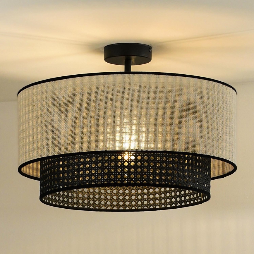 Duolla - Lámpara de techo RATTAN YUTE 1xE27/15W/230V diá. 45 cm color crema/negro
