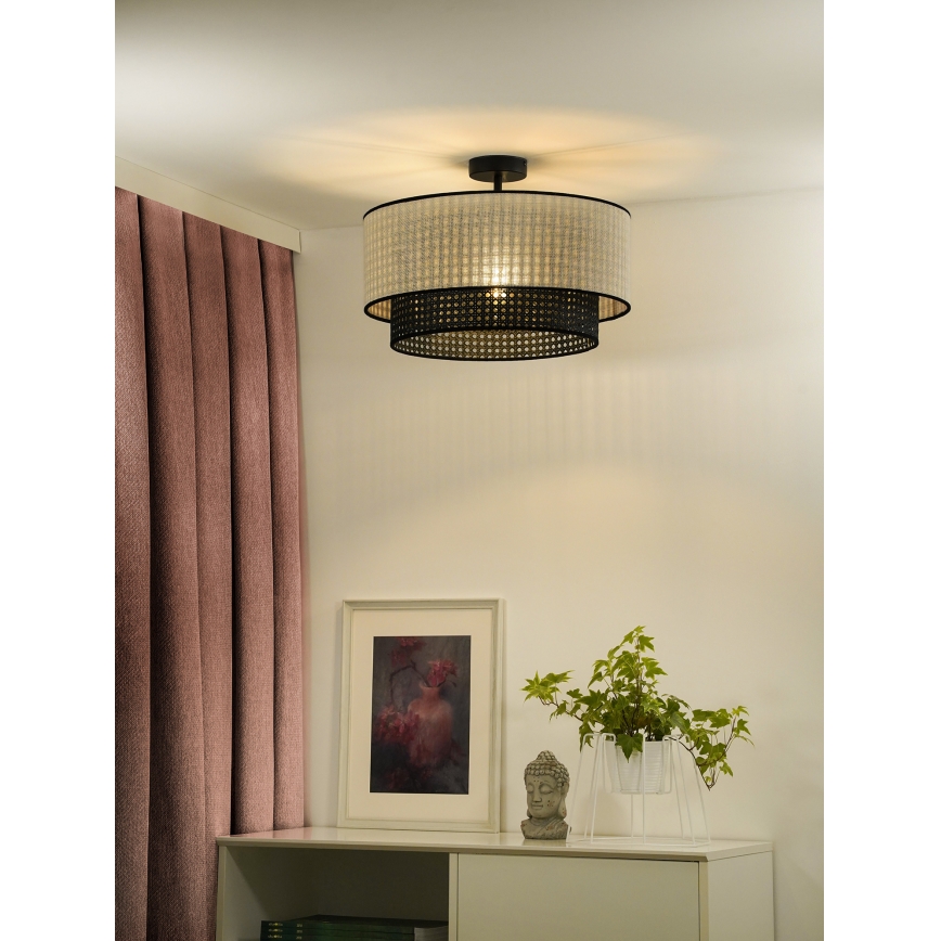 Duolla - Lámpara de techo RATTAN YUTE 1xE27/15W/230V diá. 45 cm color crema/negro
