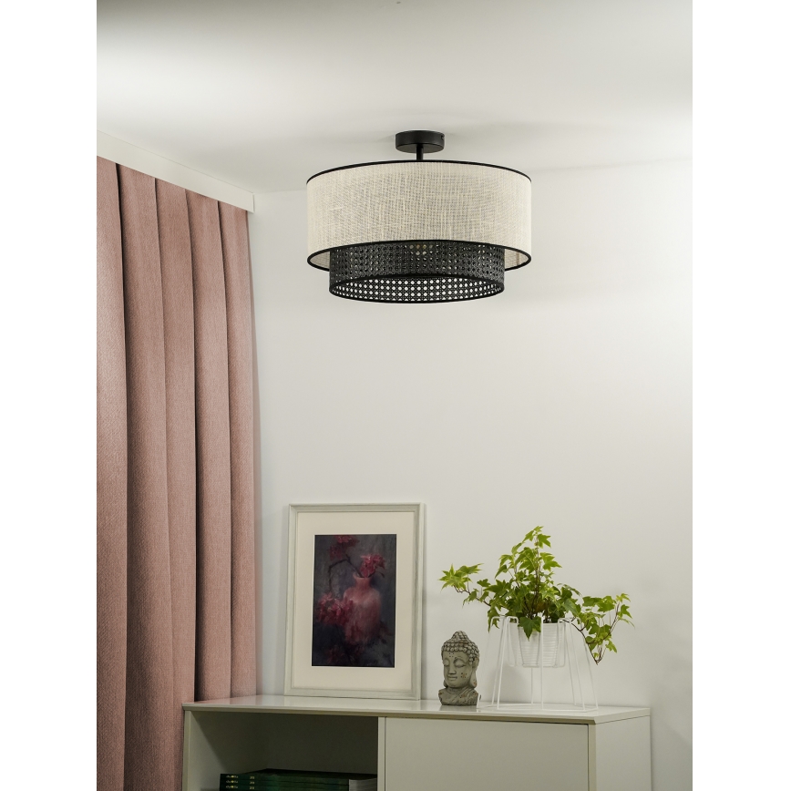 Duolla - Lámpara de techo RATTAN YUTE 1xE27/15W/230V diá. 45 cm color crema/negro