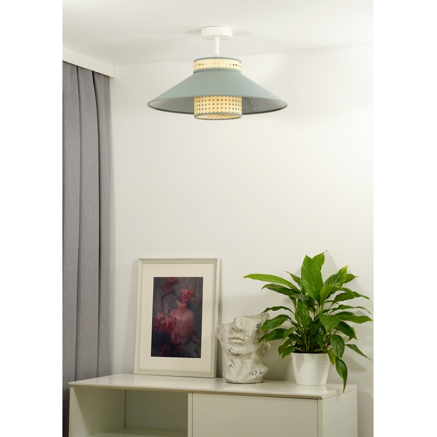 Duolla - Lámpara de techo RIO RATTAN 1xE27/15W/230V diá. 45 cm verde/ratán