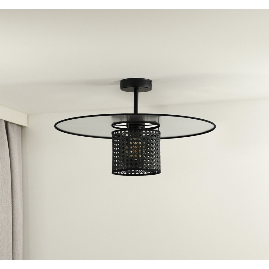 Duolla - Lámpara de techo TOKYO RATTAN 1xE27/15W/230V diá. 50 cm negro/plata