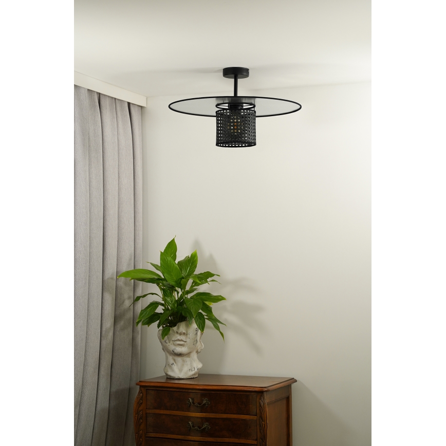 Duolla - Lámpara de techo TOKYO RATTAN 1xE27/15W/230V diá. 50 cm negro/plata
