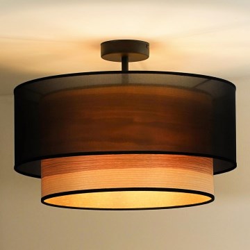 Duolla - Lámpara de techo WOOD BOHO 1xE27/15W/230V diá. 45 cm negro/beige