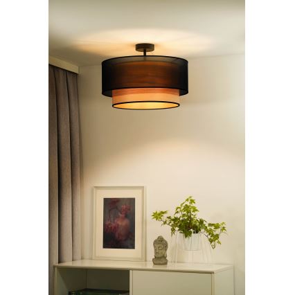Duolla - Lámpara de techo WOOD BOHO 1xE27/15W/230V diá. 45 cm negro/beige