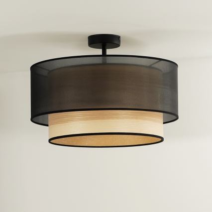 Duolla - Lámpara de techo WOOD BOHO 1xE27/15W/230V diá. 45 cm negro/beige