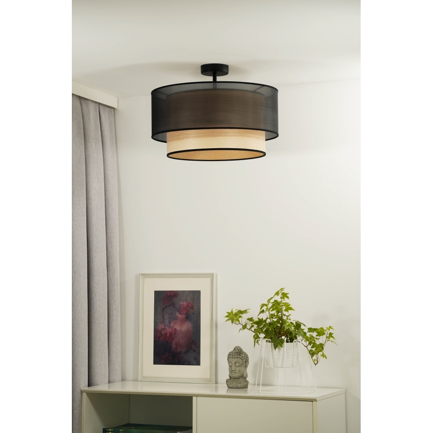 Duolla - Lámpara de techo WOOD BOHO 1xE27/15W/230V diá. 45 cm negro/beige