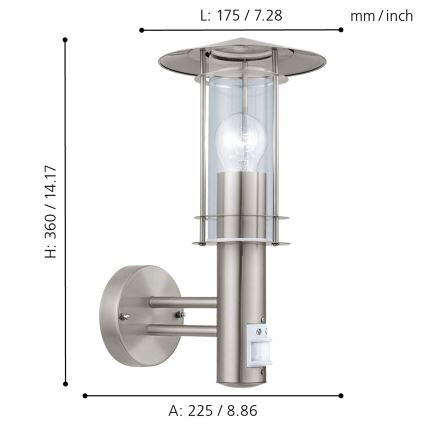 Eglo - Aplique con sensor exterior 1xE27/60W/230V IP44