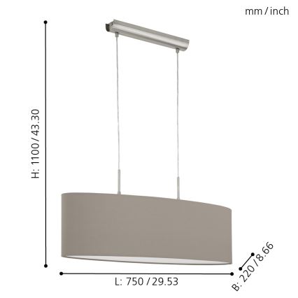 Eglo - Lámpara colgante 2xE27/60W/230V taupe