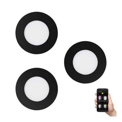 Eglo 31743 - SET 3x Lámpara empotrable de baño LED regulable FUEVA-Z 1xLED/2,8W/230V 2700-6500 IP44 negro