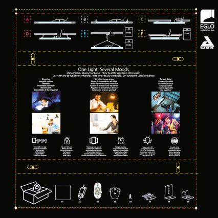 Eglo 32547 - Panel LED RGBW de superficie/empotrado regulable 2en1 SALOBRENA-C LED/34W/230V blanco 60x60 cm + control remoto