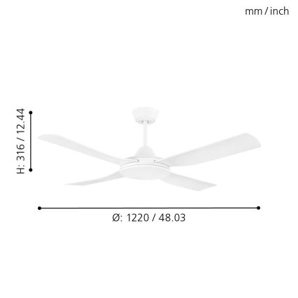 Eglo - Ventilador de techo 52W/230V + CR blanco