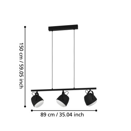 Eglo - Lámpara colgante 3xE27/28W/230V negro