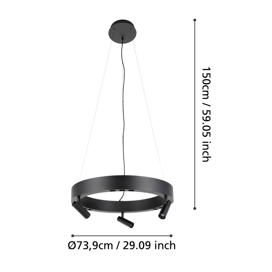 Eglo - Lámpara de araña LED regulable 3xLED/8W/230V + 3xLED/8,5W 3000K negro + control remoto