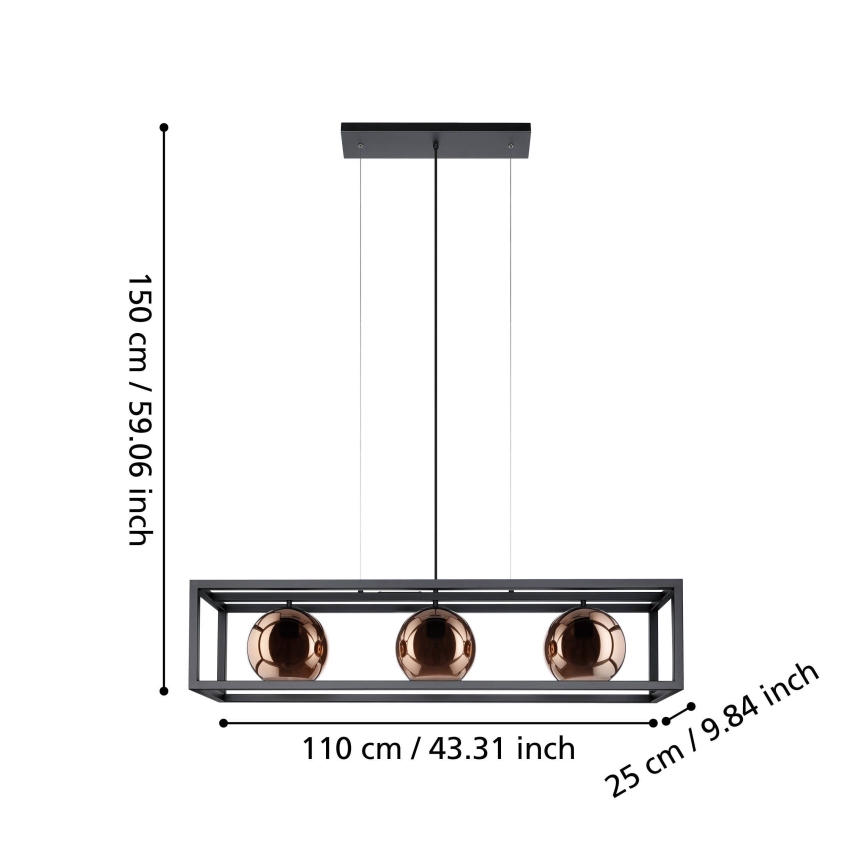 Eglo - Lámpara colgante 3xE27/40W/230V cobre/negro