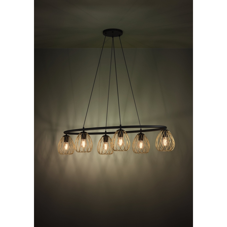 Eglo - Lámpara colgante 6xE27/40W/230V negro/dorado
