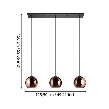 Eglo - Lámpara colgante 3xE27/40W/230V cobre