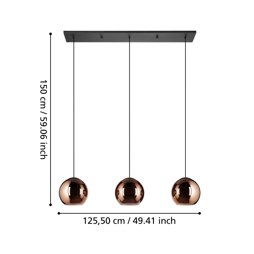Eglo - Lámpara colgante 3xE27/40W/230V cobre