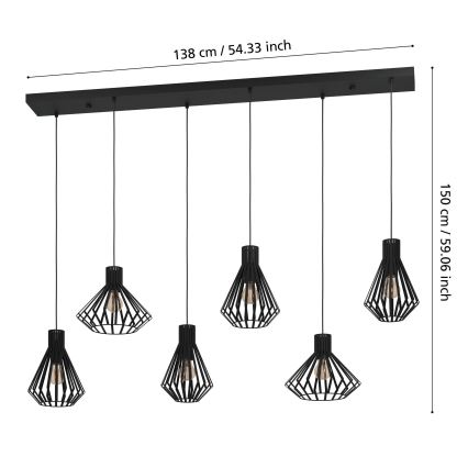 Eglo - Lámpara colgante 6xE27/40W/230V negro