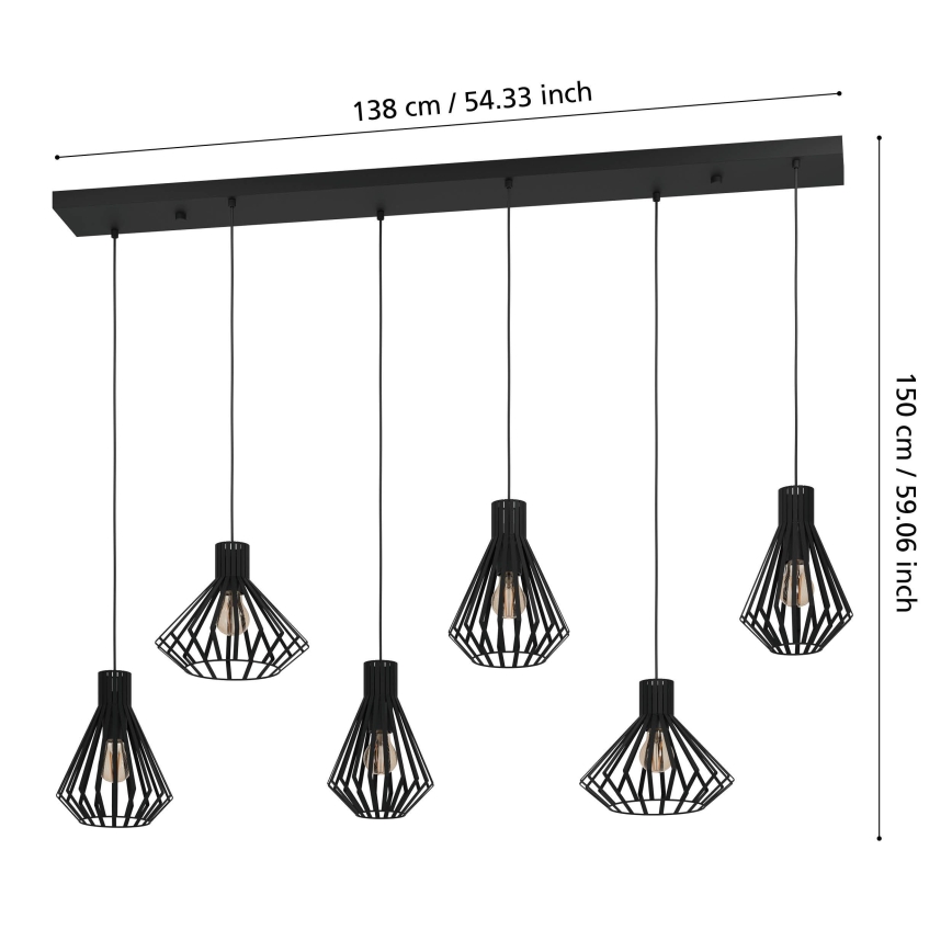 Eglo - Lámpara colgante 6xE27/40W/230V negro