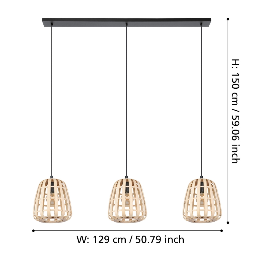 Eglo - Lámpara colgante 3xE27/40W/230V bambú