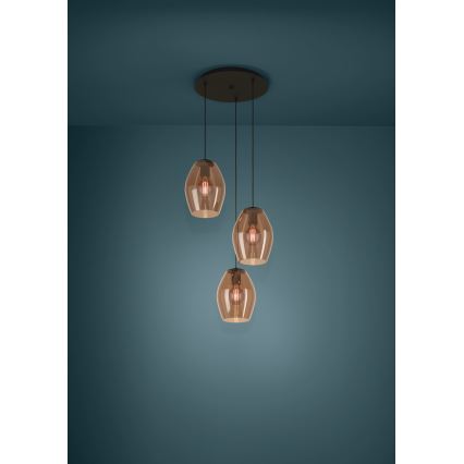 Eglo - Lámpara colgante 3xE27/40W/230V marrón