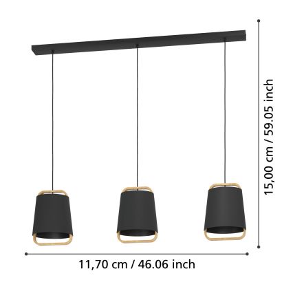 Eglo - Lámpara colgante 3xE27/40W/230V negro