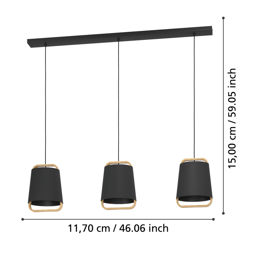 Eglo - Lámpara colgante 3xE27/40W/230V negro