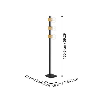 Eglo - Lámpara de pie 3xE27/40W/230V negro/marrón