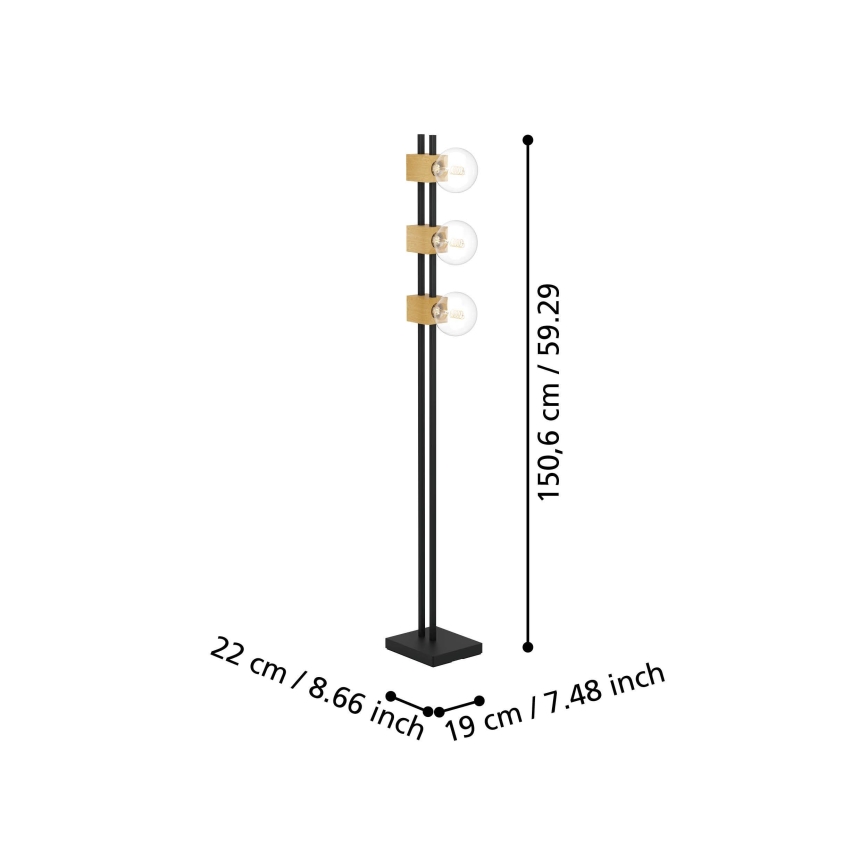 Eglo - Lámpara de pie 3xE27/40W/230V negro/marrón