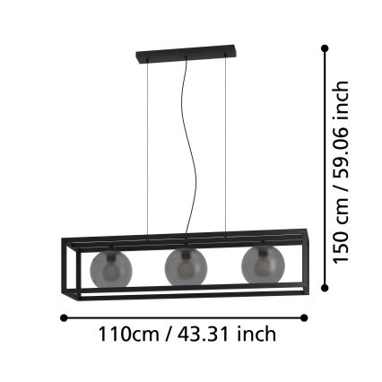 Eglo - Lámpara colgante 3xE27/40W/230V ahumado/negro