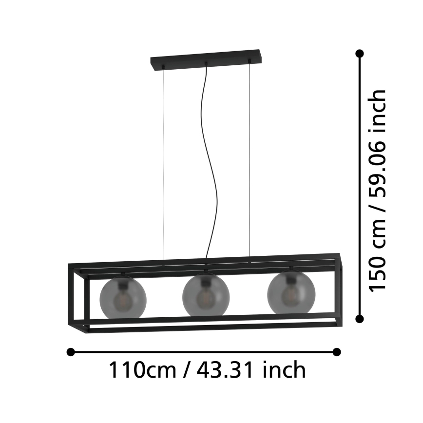 Eglo - Lámpara colgante 3xE27/40W/230V ahumado/negro