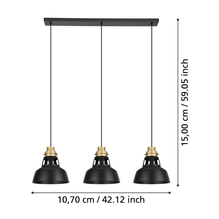 Eglo - Lámpara colgante 3xE27/40W/230V negro/dorado