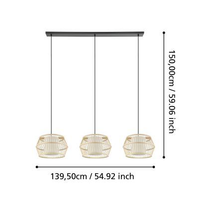 Eglo - Lámpara colgante 3xE27/40W/230V bambú