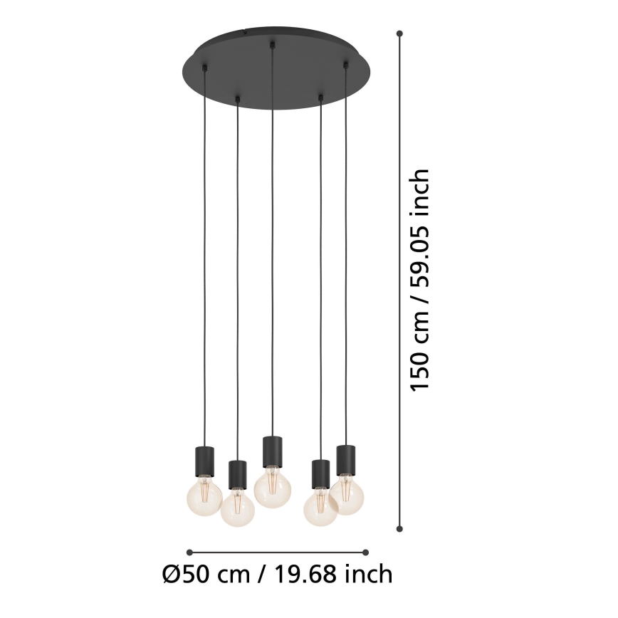 Eglo - Lámpara colgante 5xE27/40W/230V negro